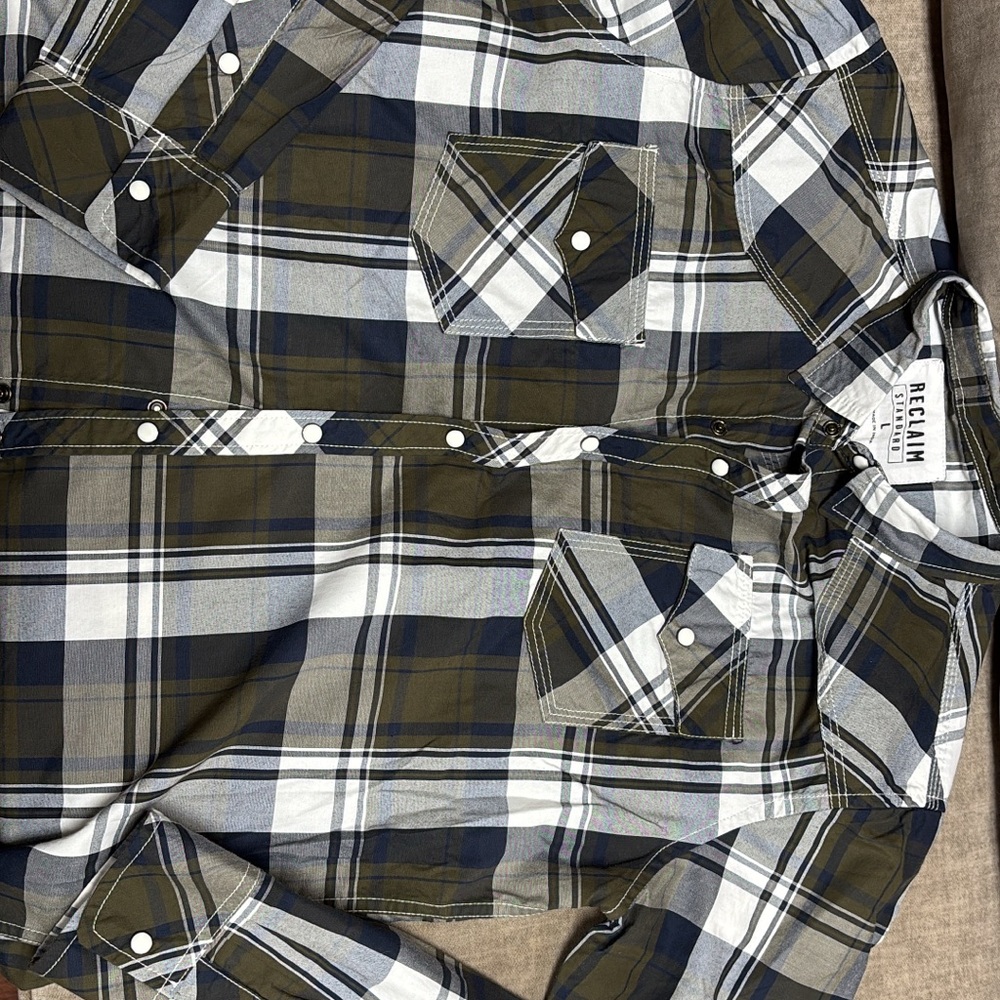 Men's Plaid Shirt - Green and White
